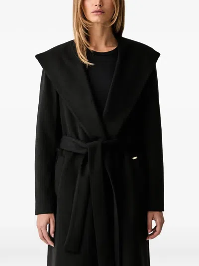 Fracomina Belted Hooded Coat In Black