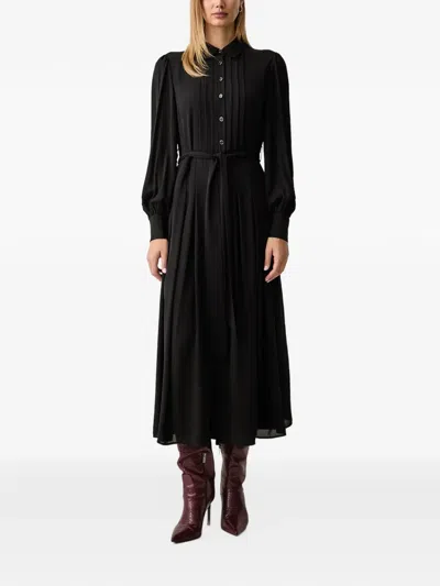 Fracomina Belted Pleated Midi Dress In Black