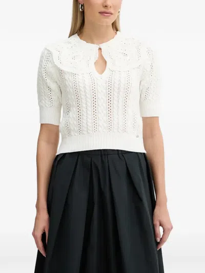 Fracomina Broderie-anglaise Cable-knit Sweater In White