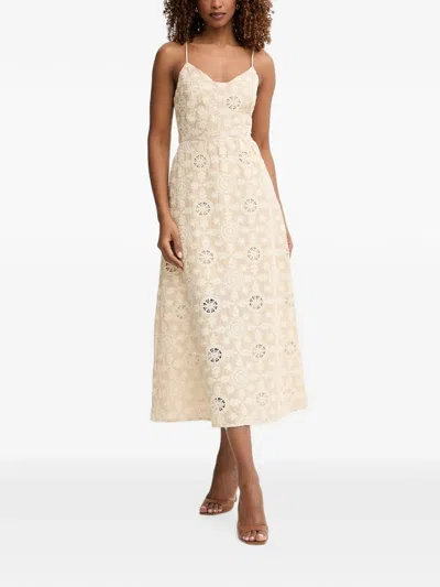 Fracomina Broderie-anglaise Lace-up Midi Dress In Neutral