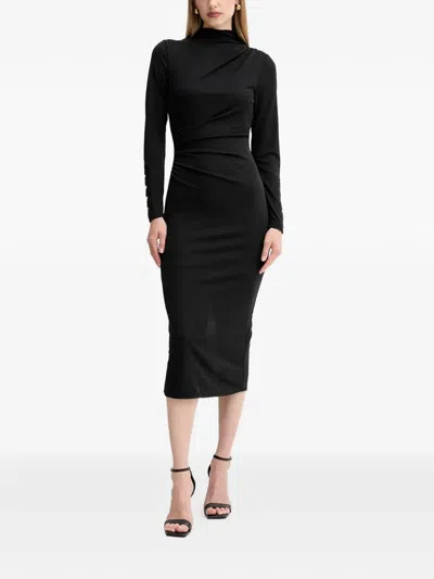 Fracomina Button-detail Long-sleeve Midi Dress In Black