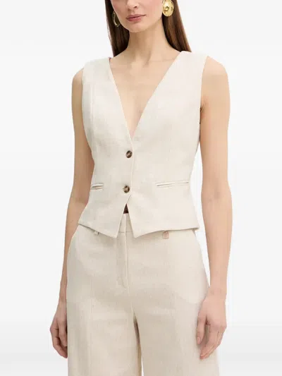 Fracomina Button V-neck Vest In Neutral