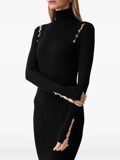 Fracomina Button-detail Ribbed-knit Midi Dress In Black