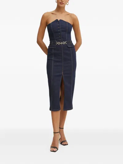 Fracomina Buttoned Belted Denim Dress In Blue