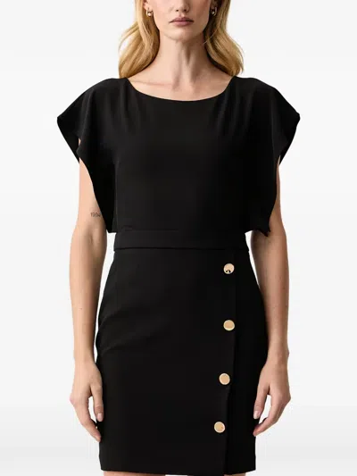 Fracomina Button-embellished Cap-sleeve Mini Dress In Black