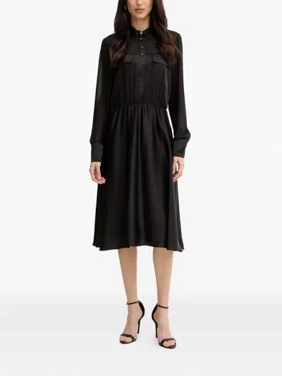 Fracomina Button-up Silk-satin Midi Dress In Black