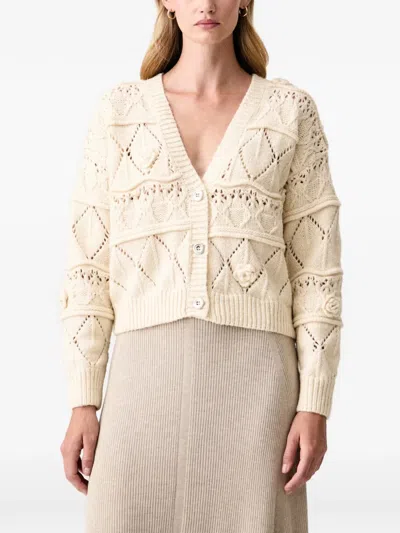 Fracomina Cable-knit Floral-appliqué Cardigan In Neutral