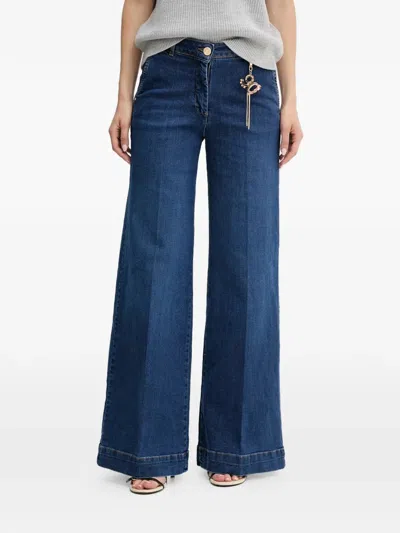 Fracomina Charm-detail Wide-leg Jeans In Blue