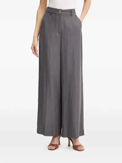 Fracomina Contrast-stitch Wide-leg Palazzo Pants In Gray