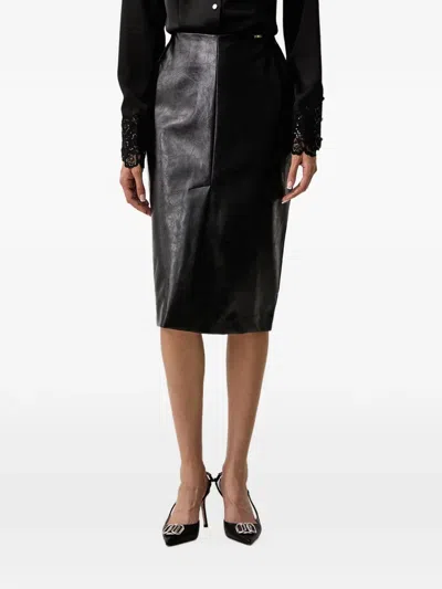 Fracomina Crinkled-finish Midi Pencil Skirt In Black