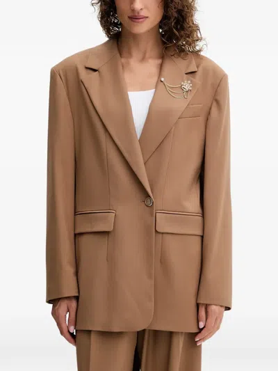 Fracomina Crown-embellished Long Blazer In Brown