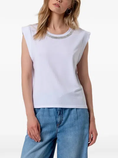 Fracomina Crystal-embellished Padded-shoulder T-shirt In White