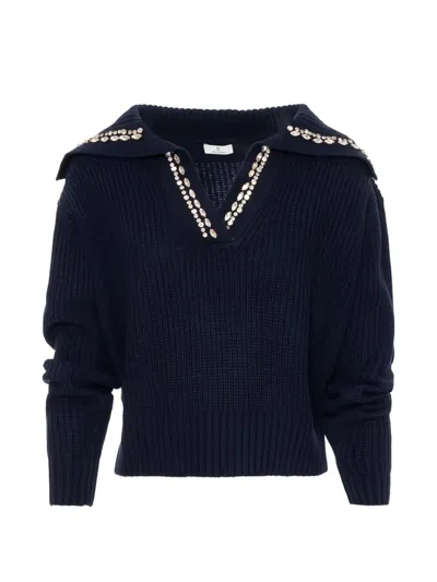 Fracomina Crystal-embellished Ribbed-knit Sweater In Blue