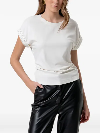 Fracomina Crystal-embellished Ruched T-shirt In White