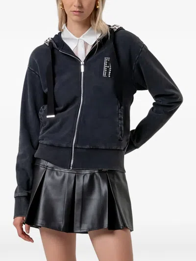 Fracomina Crystal-embellished Zip-up Hoodie In Black
