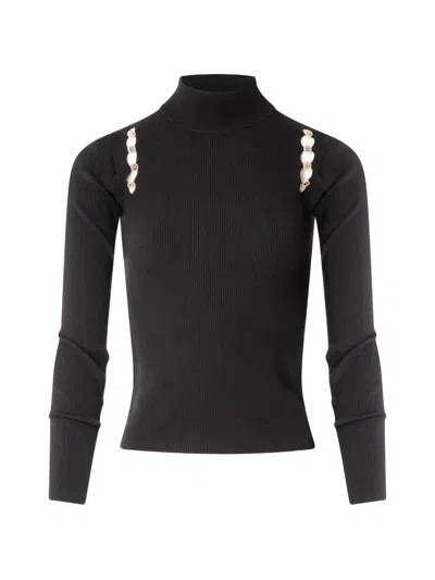 Fracomina Cut-out Ribbed Sweater In Black