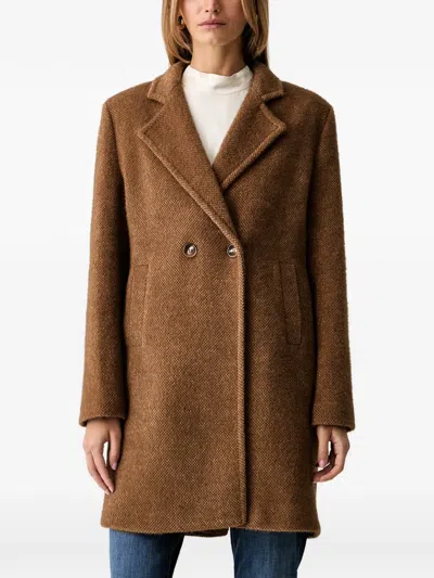 Fracomina Double-breasted Textured-finish Coat In Brown