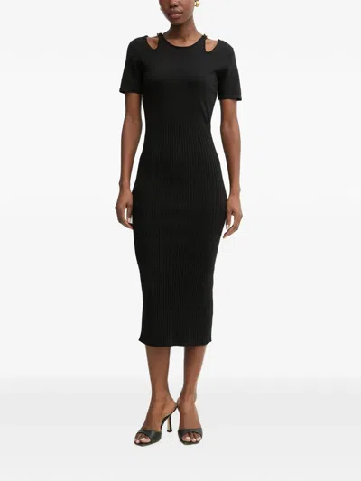 Fracomina Easychic Cut-out Chain-link Midi Dress In Black