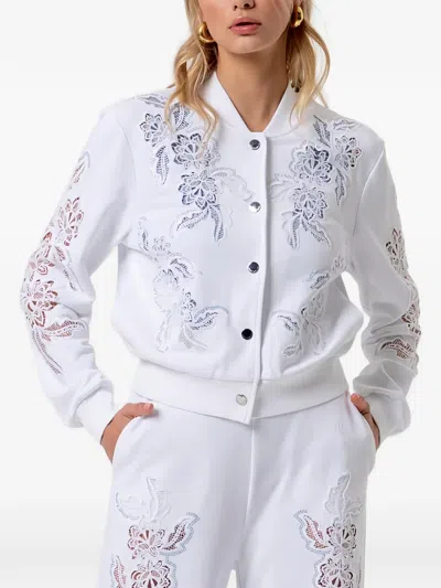 Fracomina Embroidered Lace-panel Bomber Jacket In White