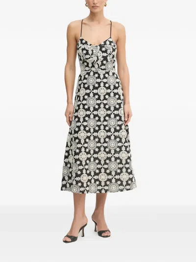 Fracomina Embroidered Lace-up Midi Dress In Black