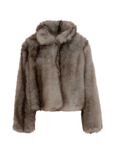 Fracomina Faux-fur Cropped Jacket In Brown