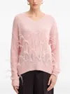 Fracomina Feather-embellished V-neck Sweater In Pink