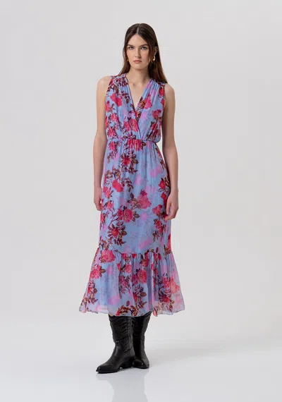 Fracomina Floral Floral Dress Lightblue-cherry In Blue
