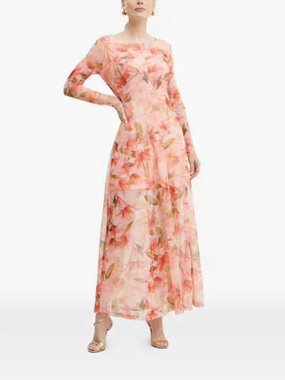 Fracomina Floral Long-sleeved Maxi Dress In Orange