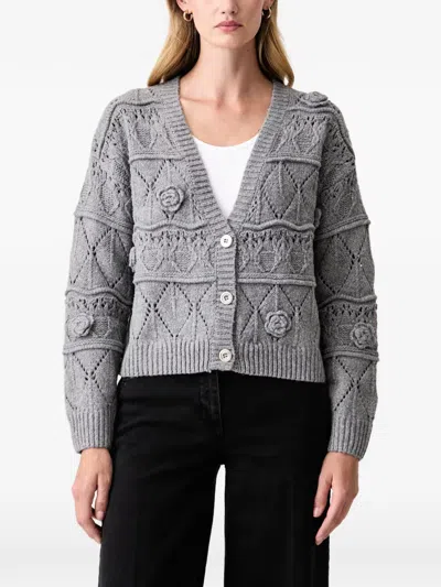 Fracomina Floral-appliqué Open-knit Cardigan In Gray