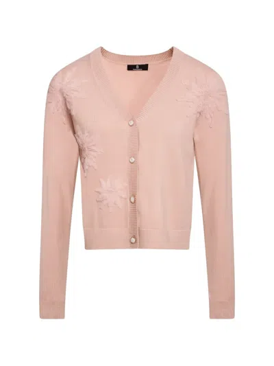 Fracomina Floral-appliqué V-neck Cardigan In Pink