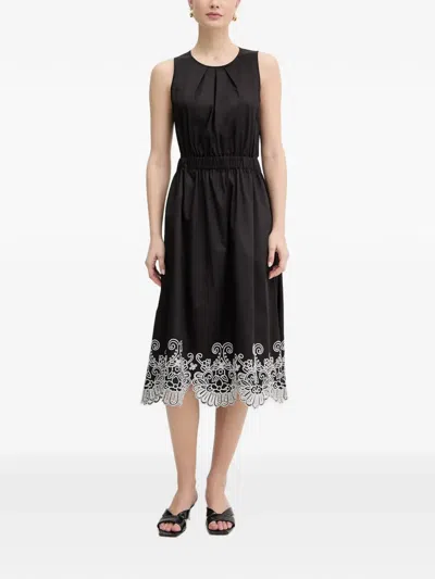 Fracomina Floral-embroidery Midi Dress In Black