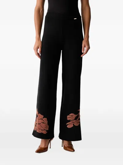 Fracomina Floral-intarsia Knitted Trousers In Black