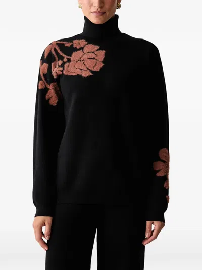 Fracomina Floral-intarsia Roll-neck Sweater In Black