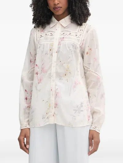 Fracomina Floral-print Crochet-trim Shirt In White