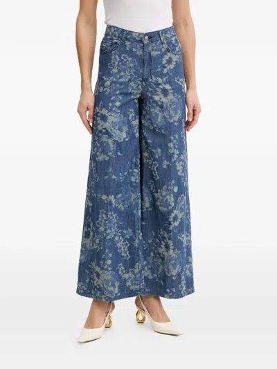 Fracomina Floral-print Palazzo Pants In Blue