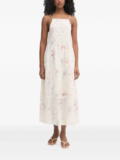 Fracomina Floral-print Tiered Midi Dress In White