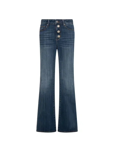 Fracomina Flower-button Flared Jeans In Blue