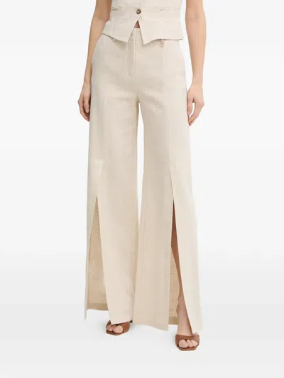 Fracomina Front-slit Wide-leg Trousers In Neutral