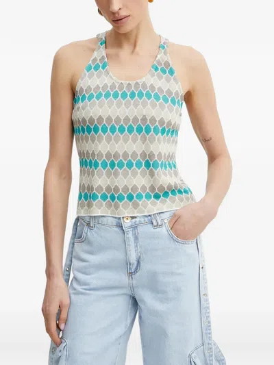Fracomina Geometric Halterneck Top In Gray