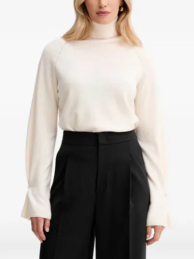 Fracomina Gold-tone-button Roll-neck Sweater In Neutral