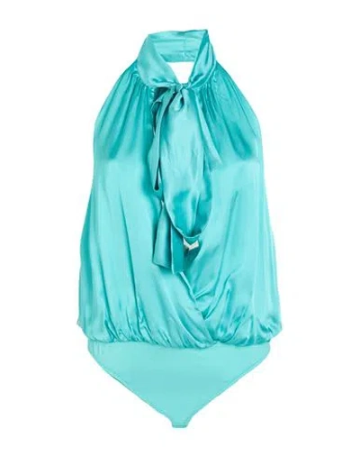 Fracomina Gold Woman Bodysuit Turquoise Size L Polyester, Viscose In Blue