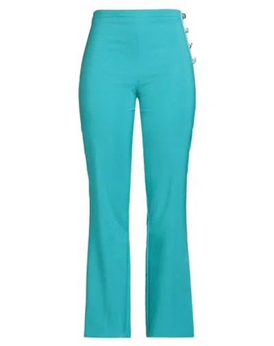 Fracomina Gold Woman Pants Turquoise Size 12 Polyester, Elastane In Blue