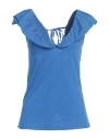 Fracomina Woman Top Azure Size L Cotton, Elastane