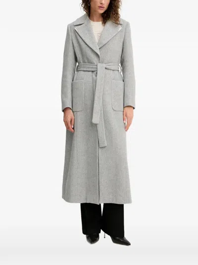 Fracomina Herringbone-pattern Belted Coat In Gray