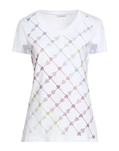 Fracomina Jeans Woman T-shirt White Size M Cotton, Elastane