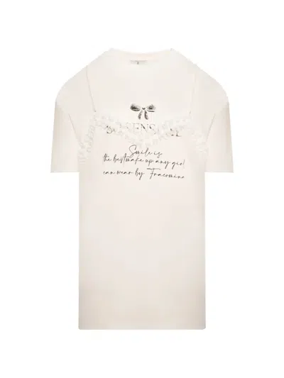 Fracomina Lace-detail Printed T-shirt In Neutral