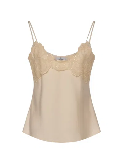 Fracomina Lace-trim Sequin-embellished Camisole Top In Neutral
