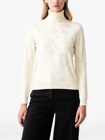 Fracomina Leopard-pattern Roll-neck Sweater In White