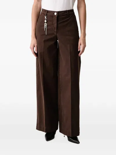 Fracomina Logo-charm Wide-leg Trousers In Brown