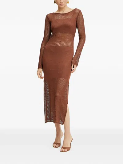 Fracomina Long-sleeve Knitted Dress In Brown